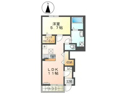 ファヴォーレII(1K/1階)の間取り写真