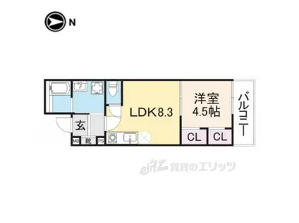 クレアール堺町1(1LDK/2階)の間取り写真