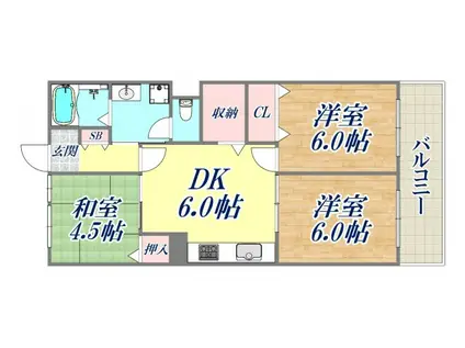 ビレッジハウス港島タワー(3DK/8階)の間取り写真