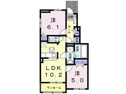 フィオーレ ルーナ ルーチェ(2LDK/1階)の間取り写真