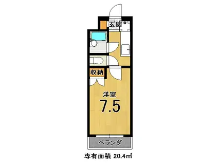 シャローム深草(1K/4階)の間取り写真