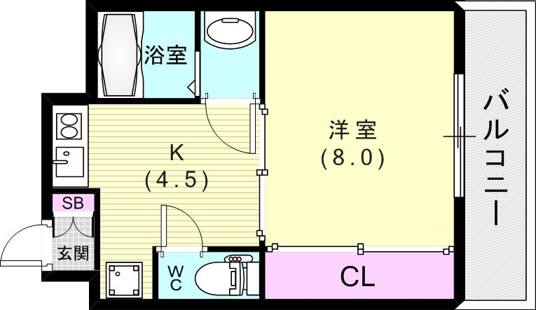 平野エスペランス(1DK/3階)の間取り写真