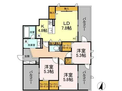 GRACE COURT YAMATOグレイスコートヤマト(3LDK/3階)の間取り写真