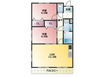 シャトーインTOKAI(2LDK/3階)の間取り写真