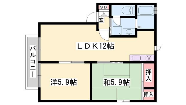 フレグランス坂上(2LDK/1階)の間取り写真