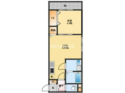 RAFFINATO KUYAMA(1LDK/3階)の間取り写真