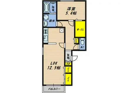 シェソワ鶴見緑地(1LDK/1階)の間取り写真