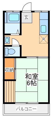 紅葉丘ハウス(1DK/2階)の間取り写真