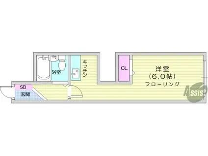 京成壱番町ビル(ワンルーム/6階)の間取り写真