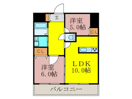 ハイツ山本(2LDK/3階)の間取り写真