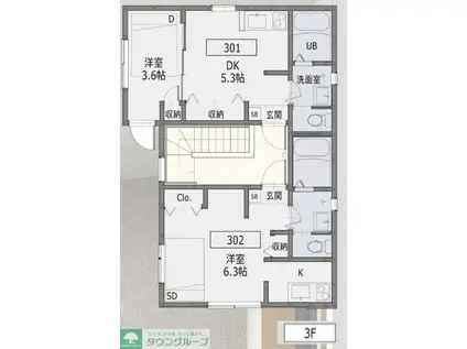 ECLAT登戸(1DK/3階)の間取り写真