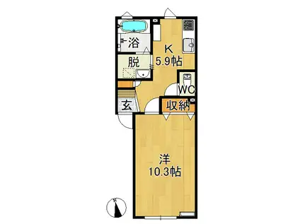 サンアベニュー西大野(1K/1階)の間取り写真