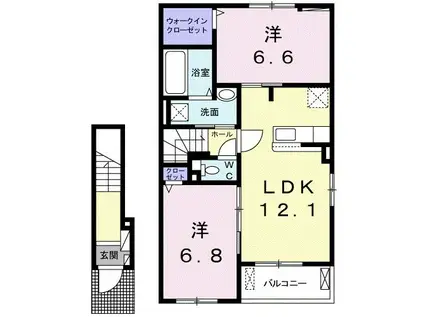 ヴィラ湧水I(2LDK/2階)の間取り写真