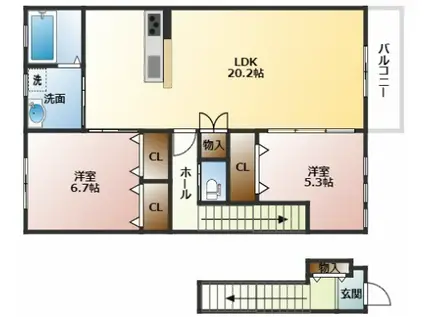 ゼフィールIII(2LDK/2階)の間取り写真