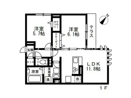 練馬区石神井町8丁目(2LDK/1階)の間取り写真