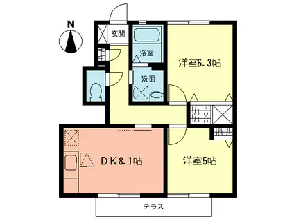 メゾンフィオーレ(2DK/1階)の間取り写真