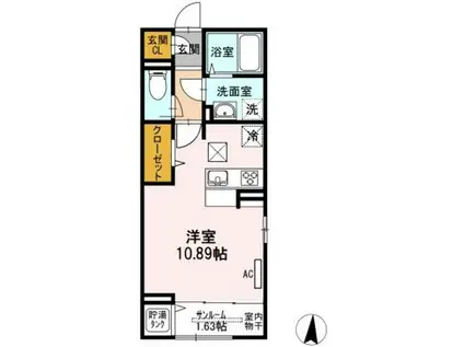 レイクサイド(ワンルーム/1階)の間取り写真