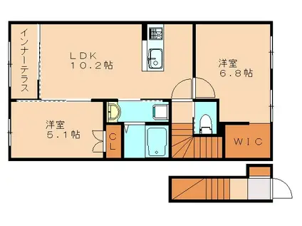 シャンピュール志免中央(2LDK/2階)の間取り写真