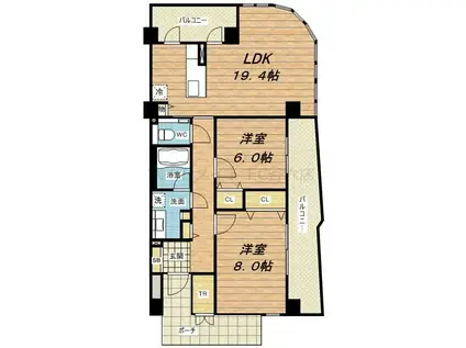 ロイヤルパークス桃坂(2LDK/11階)の間取り写真