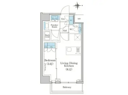 スタイリオ新丸子ノース(1LDK/4階)の間取り写真