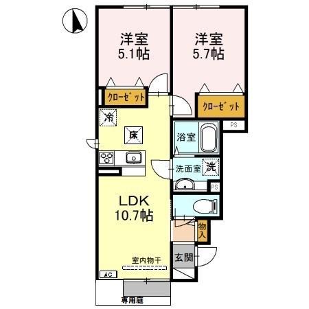 チェリーハウス2 B棟(2LDK/1階)の間取り写真