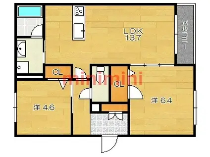 SHAMAISON FORENA(2LDK/1階)の間取り写真