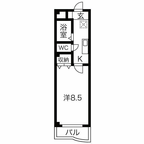 シャンブル甲東園(1K/3階)の間取り写真