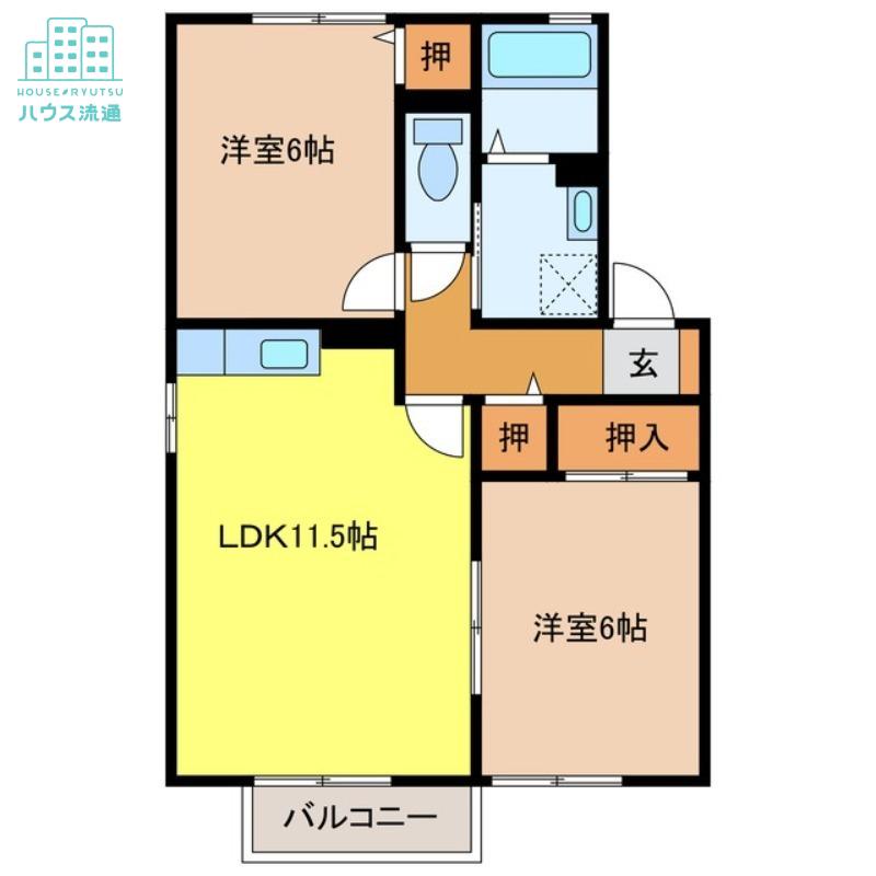 サンライズヒル福田A棟(2LDK/2階)の間取り写真