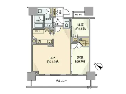 ブランズタワーみなとみらい(2LDK/13階)の間取り写真