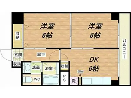 上六青山ハイツ(2DK/10階)の間取り写真