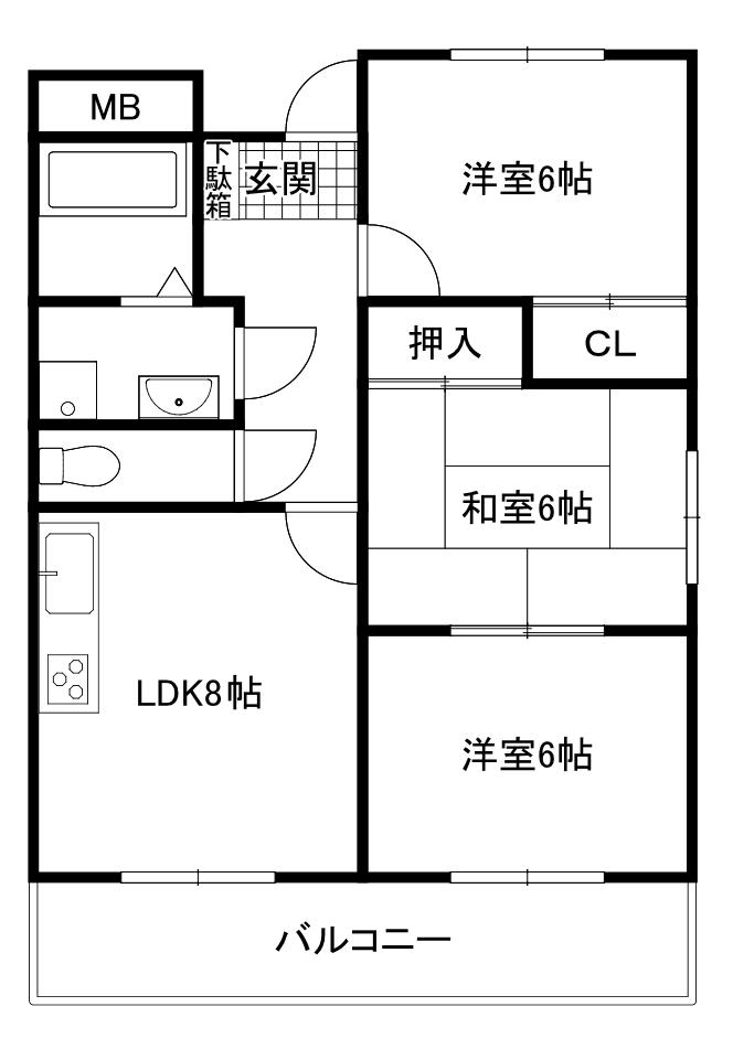グランドール(3LDK/3階)の間取り写真