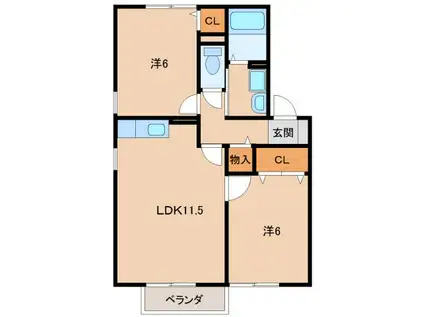 グラン・コンフォール B棟(2LDK/2階)の間取り写真