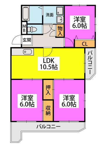 ルミナス城南(3LDK/2階)の間取り写真