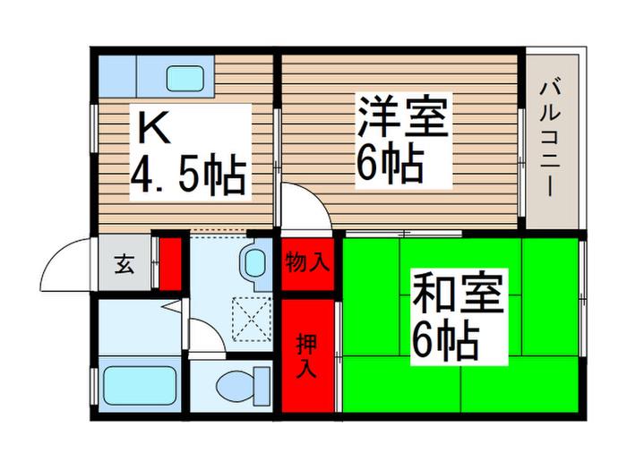 グリーンパレス I(2K/2階)の間取り写真
