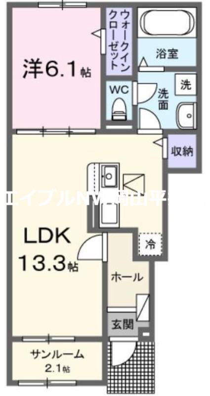 エスポワール昴B(1LDK/1階)の間取り写真
