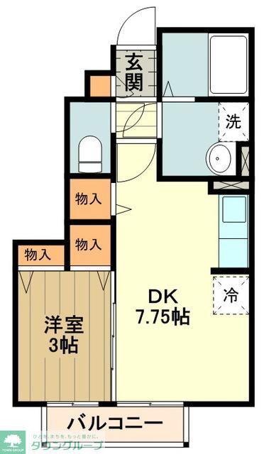 プログレッソAB(1DK/1階)の間取り写真
