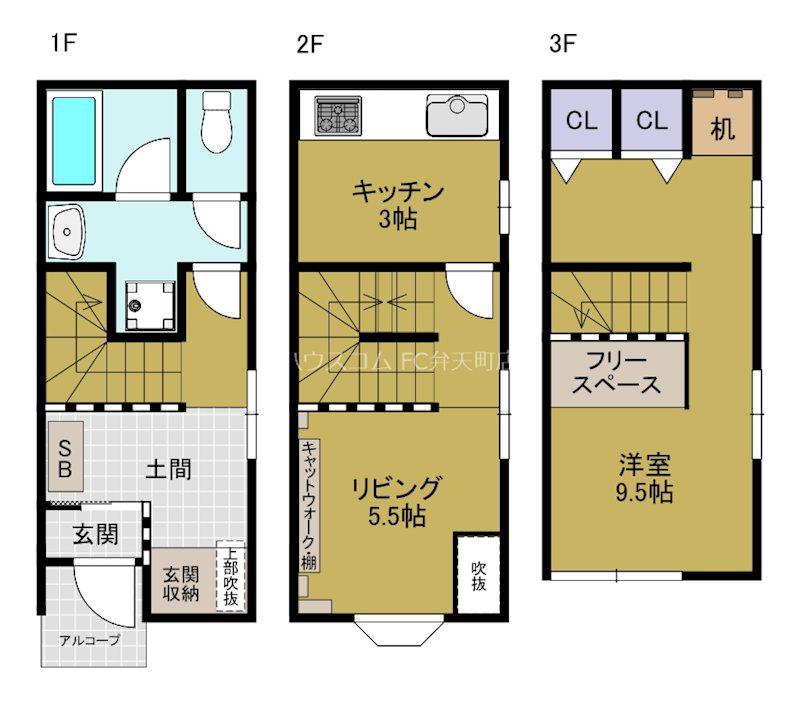 南市岡テラスハウス(1LDK/1階)の間取り写真