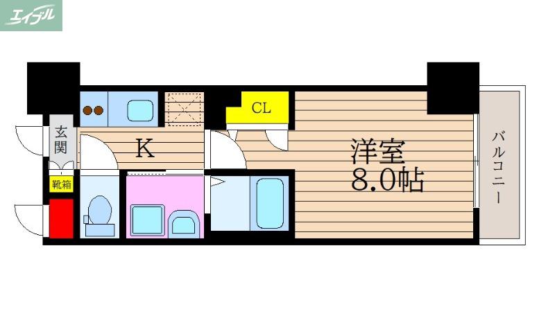 S-RESIDENCE表町(1K/2階)の間取り写真