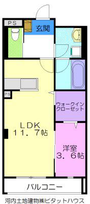 ハナワダHKYMパナハイツ(1LDK/5階)の間取り写真
