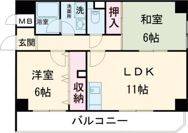 エスポワール恵我之荘(2LDK/2階)の間取り写真
