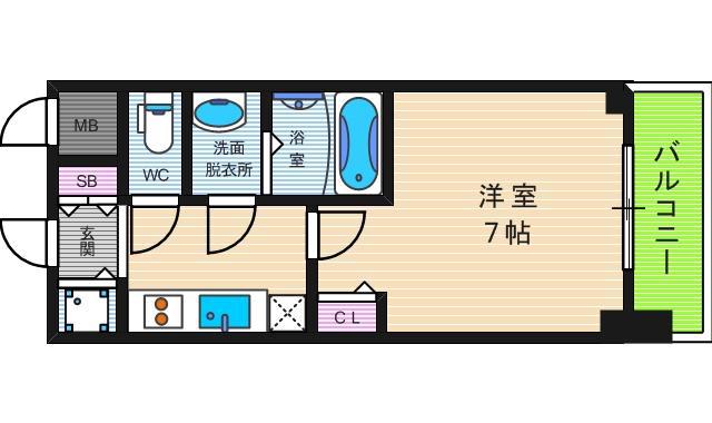 リッツ難波南II(1K/2階)の間取り写真