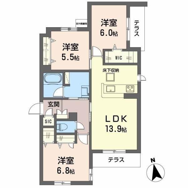 シャーメゾン伽羅橋(3LDK/1階)の間取り写真