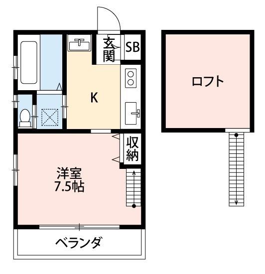 アパートメントカサイⅡ(1K/2階)の間取り写真