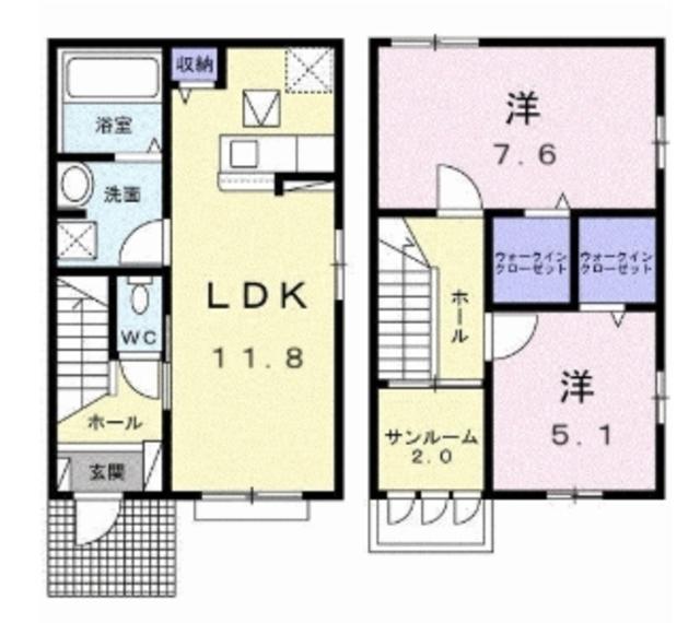 JR武蔵野線 東川口駅 バス乗車時間:15分 最寄りバス停で下車 徒歩8分 2階建 築2年(2LDK/1階)の間取り写真