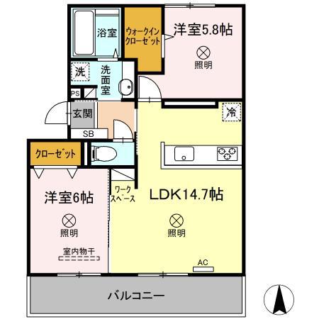 プレジオあくらC棟(2LDK/3階)の間取り写真