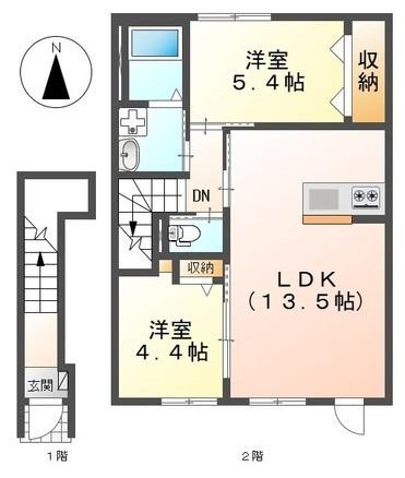 リバーヒルズ里庄(2LDK/2階)の間取り写真