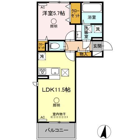 モルトグラッソ(1LDK/1階)の間取り写真