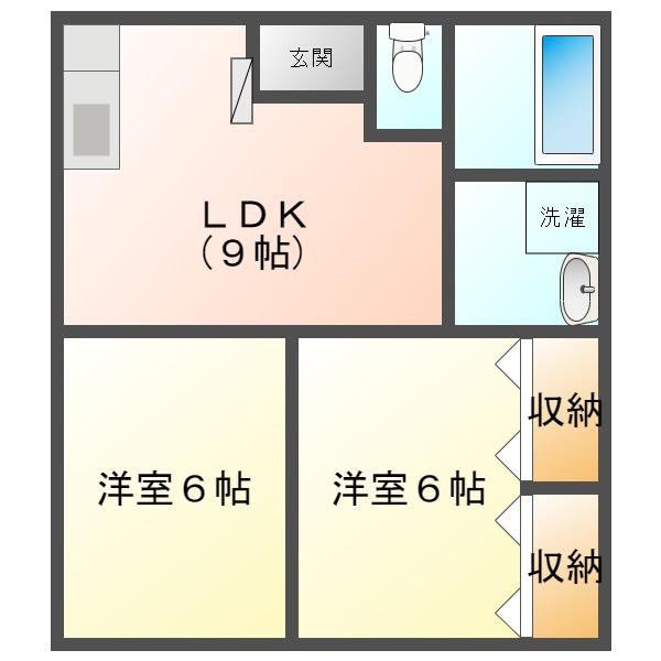 ホットハウス(2LDK/2階)の間取り写真