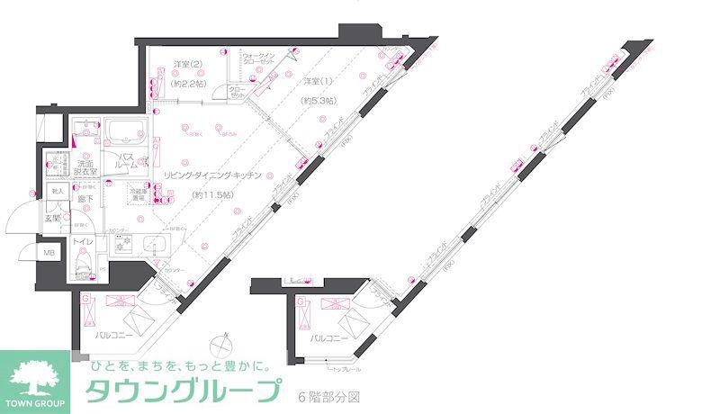 ZOOM練馬高野台(2LDK/6階)の間取り写真