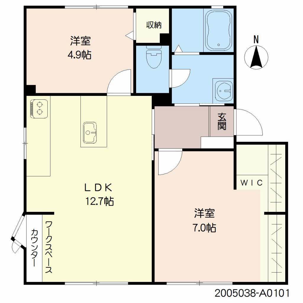 エスポワールホリII棟(2LDK/1階)の間取り写真